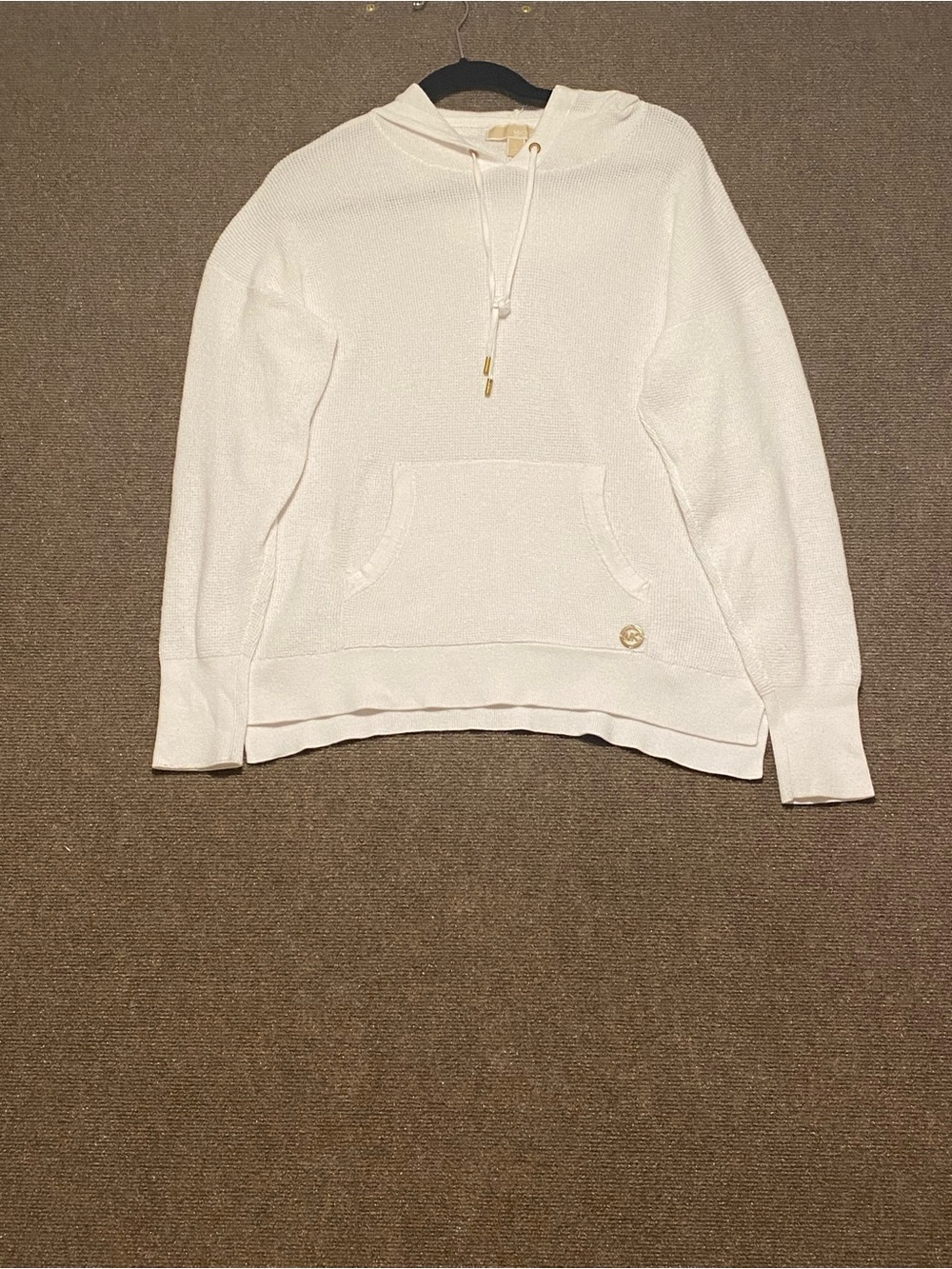 Michael Kors Cream Hooded Crewneck Sweater with Kangaroo Pocket